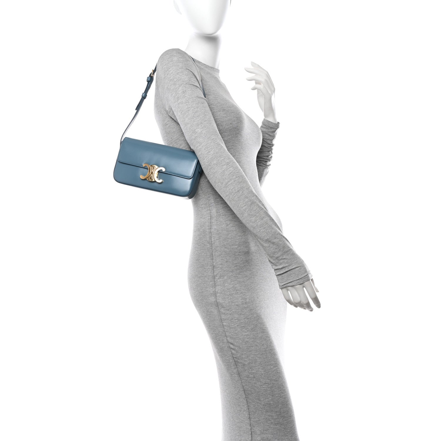 Celine Shiny Calfskin Triomphe Shoulder Bag Denim 2 of 15