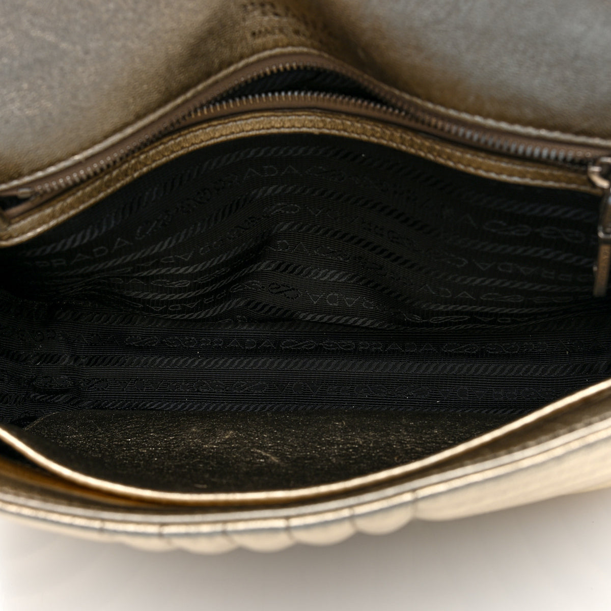 Prada Metallic Nappa Impunture Diagramme Medium Chain Flap Shoulder Bag  Gold 5 of 9