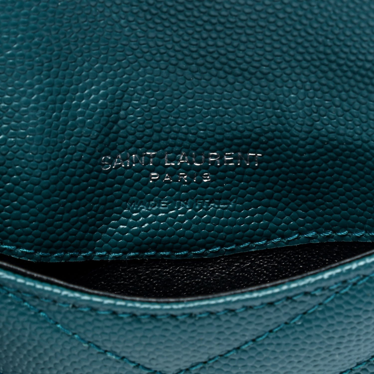 Saint Laurent Grain De Poudre Matelasse Chevron Monogram Compact Wallet Petrol Green 4 of 4