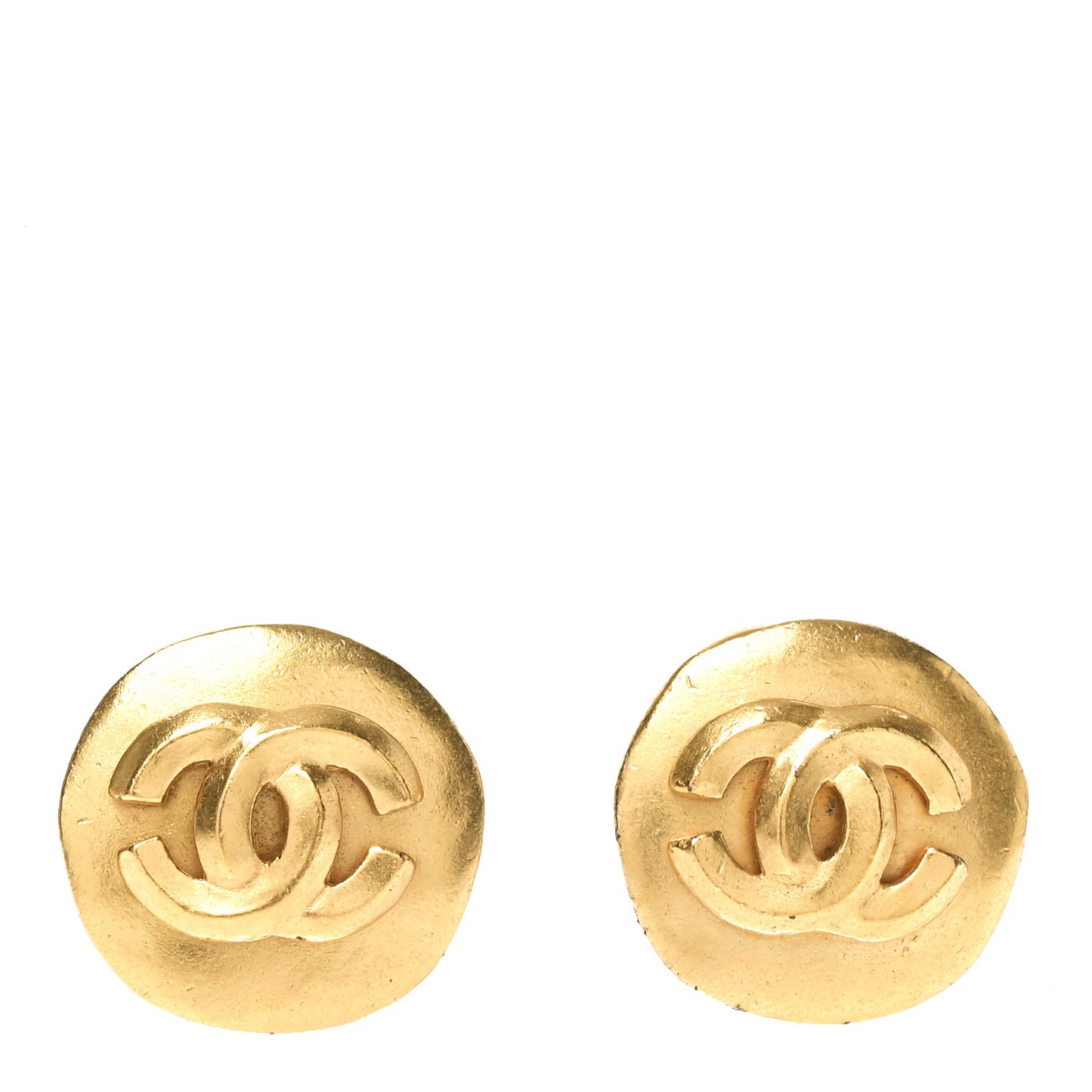CC Button Clip On Earrings Gold