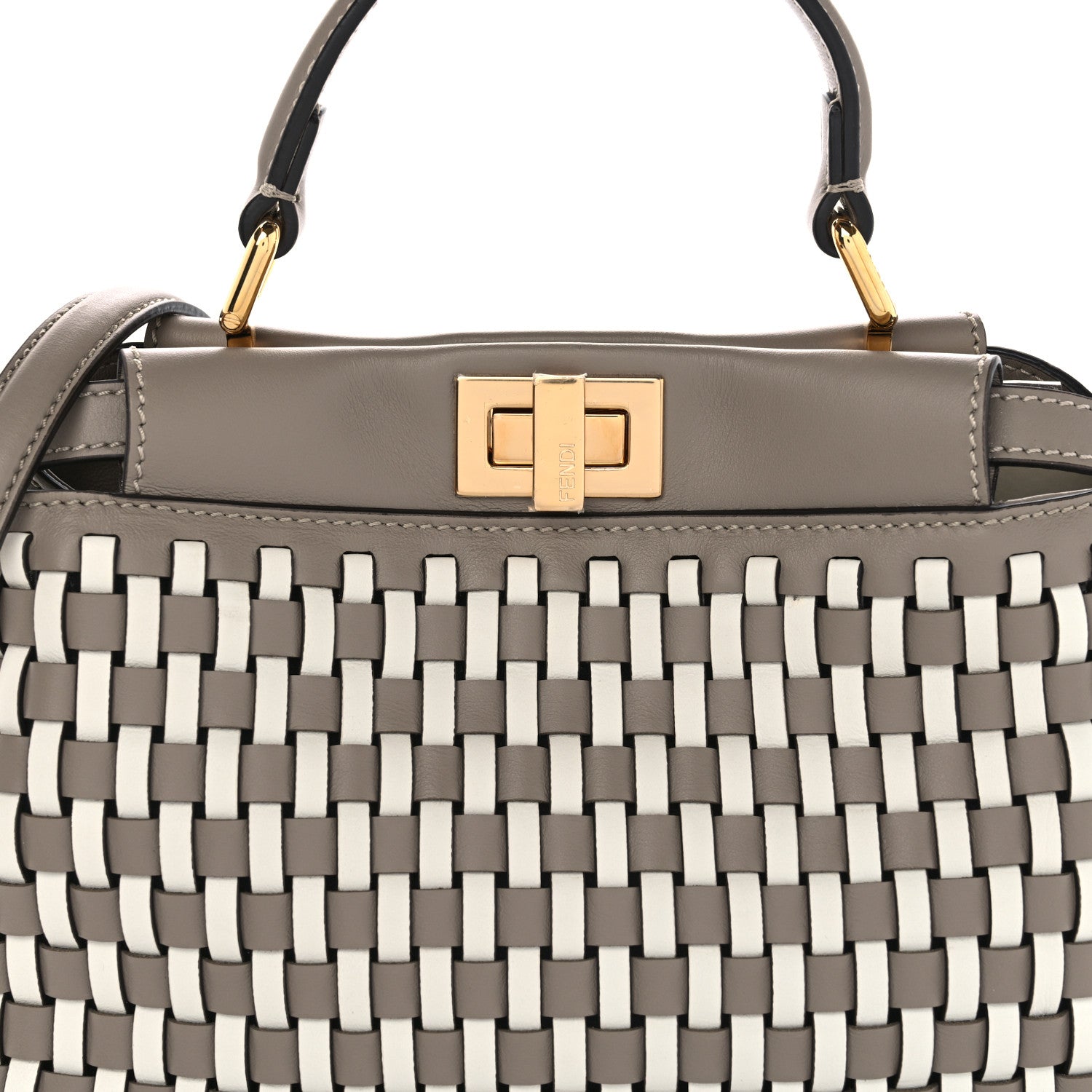 Fendi Calfskin Woven Mini Peekaboo Iconic Satchel Tortora 14 of 19