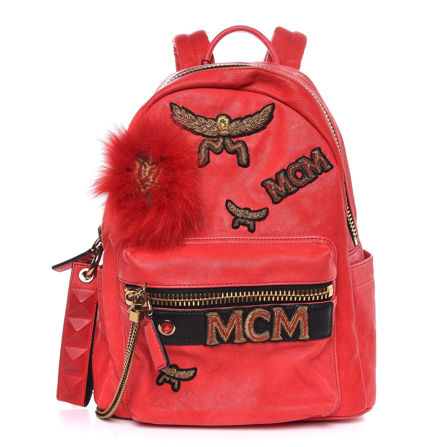 Lambskin Fox Fur Small Stark Insignia Backpack Red