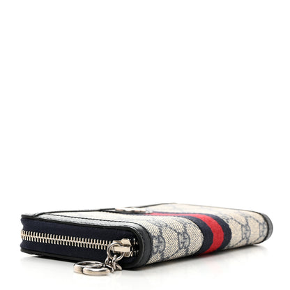 Gucci GG Supreme Monogram Textured Dollar Calfskin Web Ophidia Zip Around Wallet Beige Blue 4 of 8