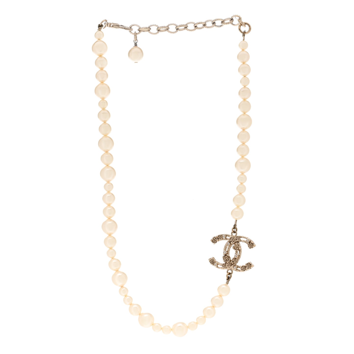 Pearl Crystal CC Camellia Short Necklace Gold