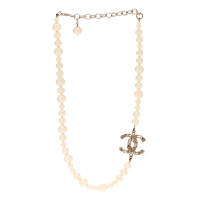 Chanel Pearl Crystal CC Camellia Short Necklace Gold 3 of 6