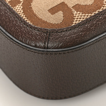 Gucci Monogram Jumbo GG Textured Dollar Calfskin Web Mini Horsebit 1955 Shoulder Bag Camel Ebony New Acero 7 of 8