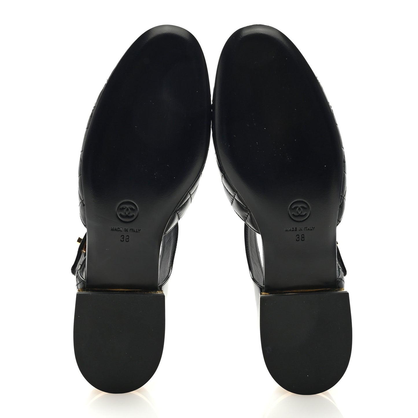 Patent Lambskin Quilted Cap Toe Ballerina Flats 38 Black