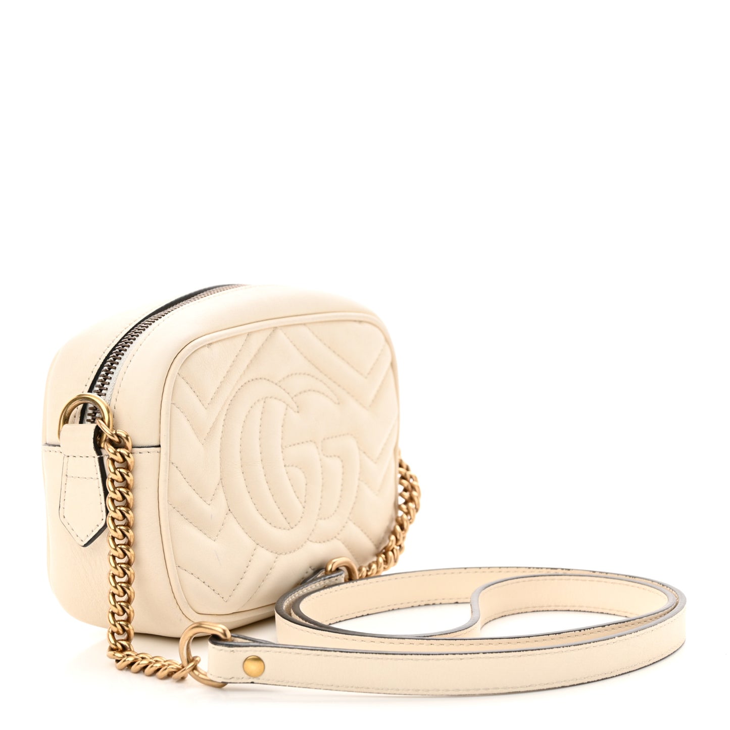 Calfskin Matelasse Mini GG Marmont Chain Shoulder Bag White