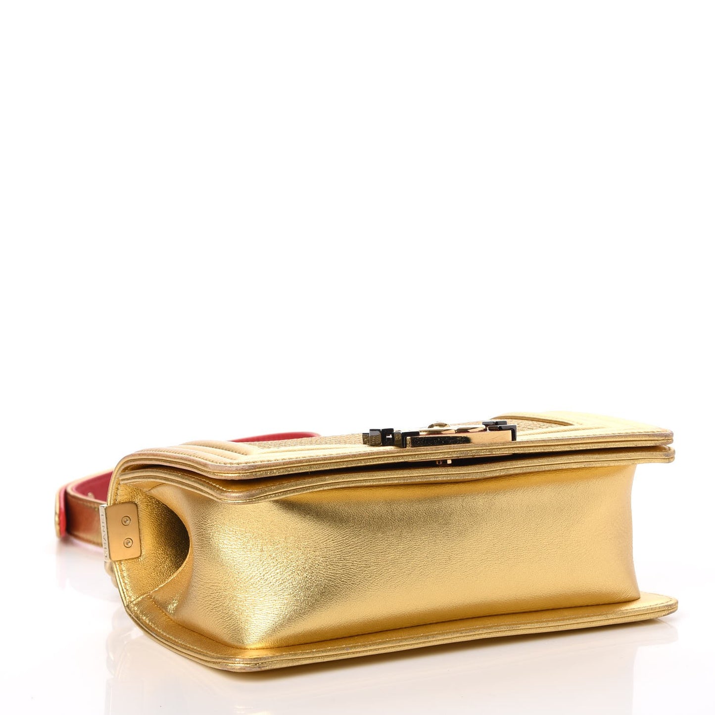 Metallic Lambskin Embossed Small Cube Boy Flap Gold