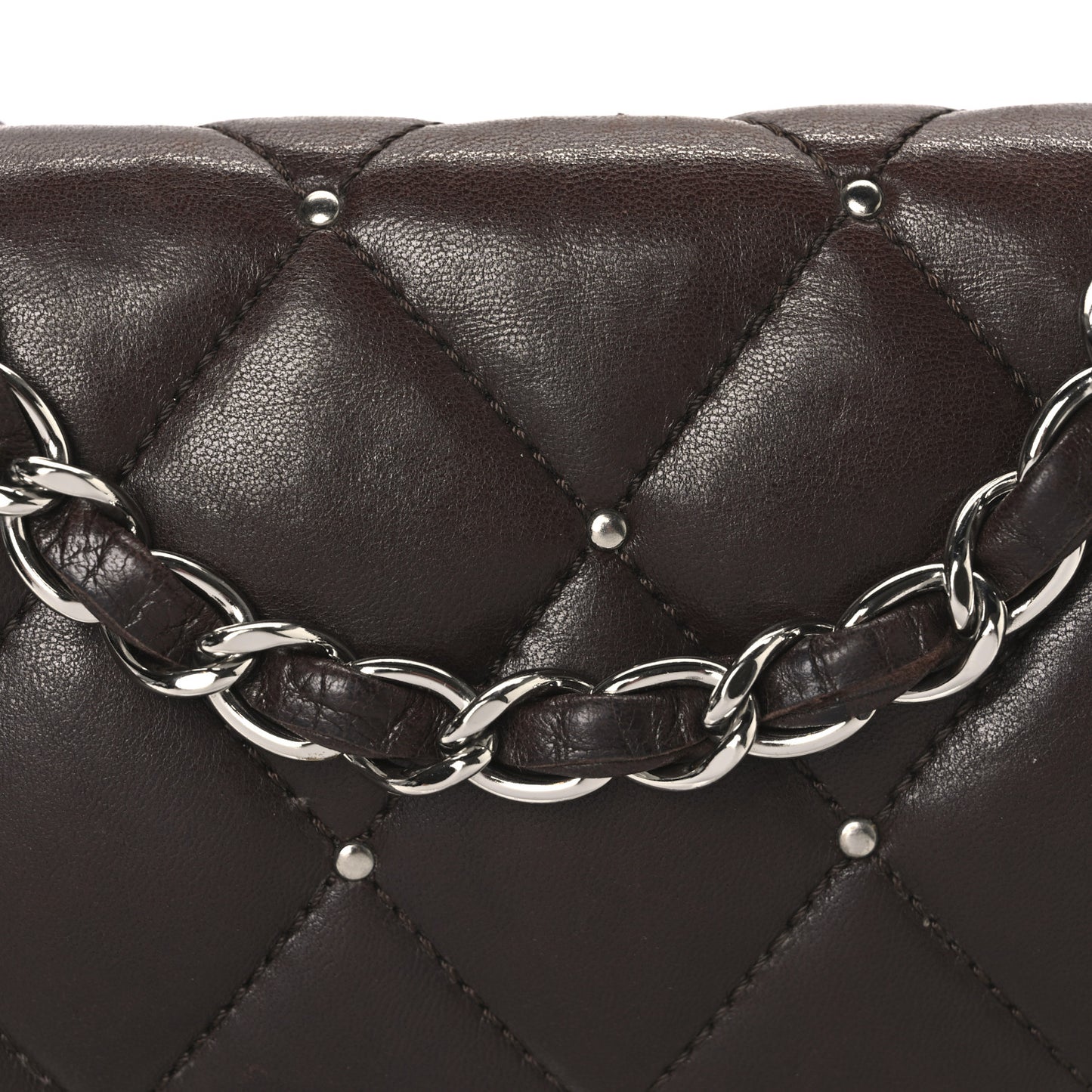 Lambskin Studded Medium Flap Brown