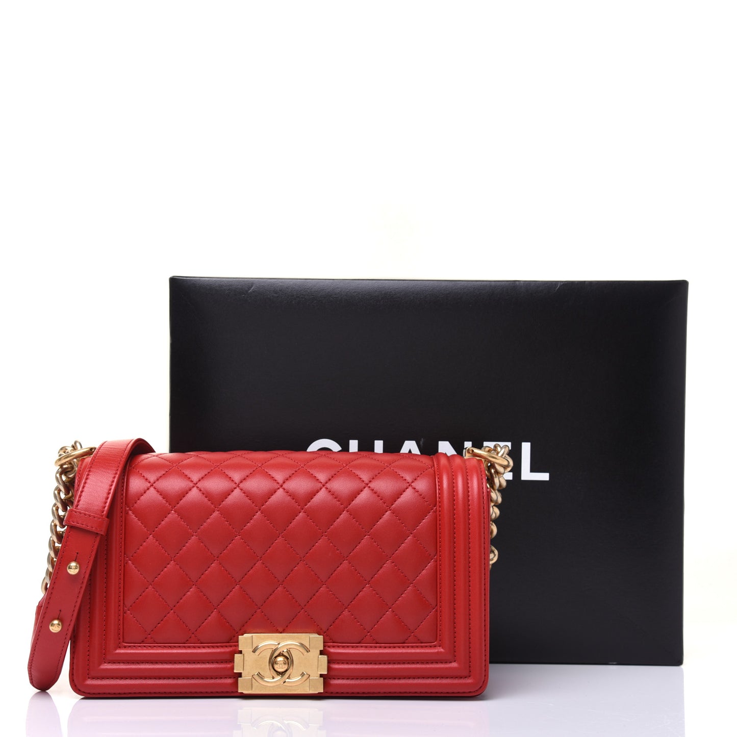 Lambskin Quilted Medium Boy Flap Red