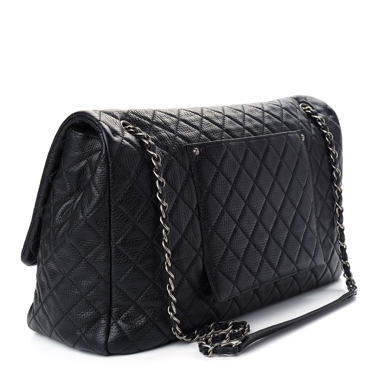 Calfskin Quilted XXL Travel Flap Bag Black
