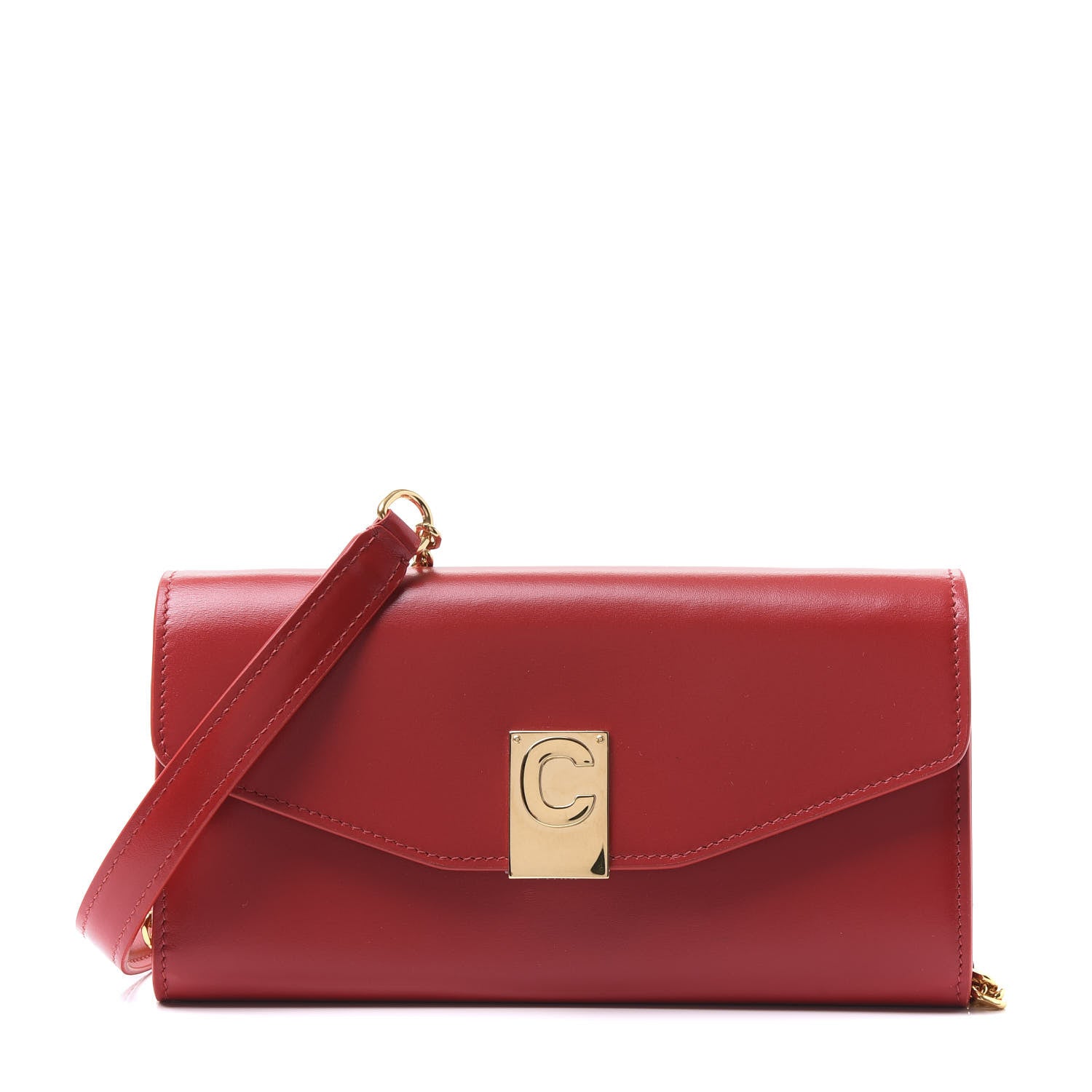 Celine Shiny Smooth Calfskin C Wallet On Chain Bag Red 1 of 11