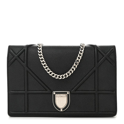 Christian Dior Grained Calfskin Diorama Wallet on Chain Pouch Black 1 of 11
