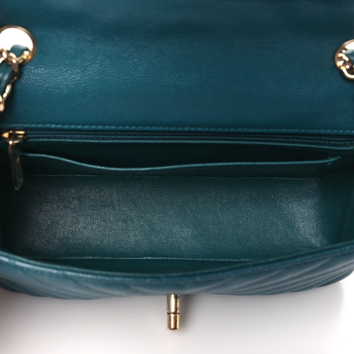 Caviar Chevron Quilted Mini Rectangular Flap Green