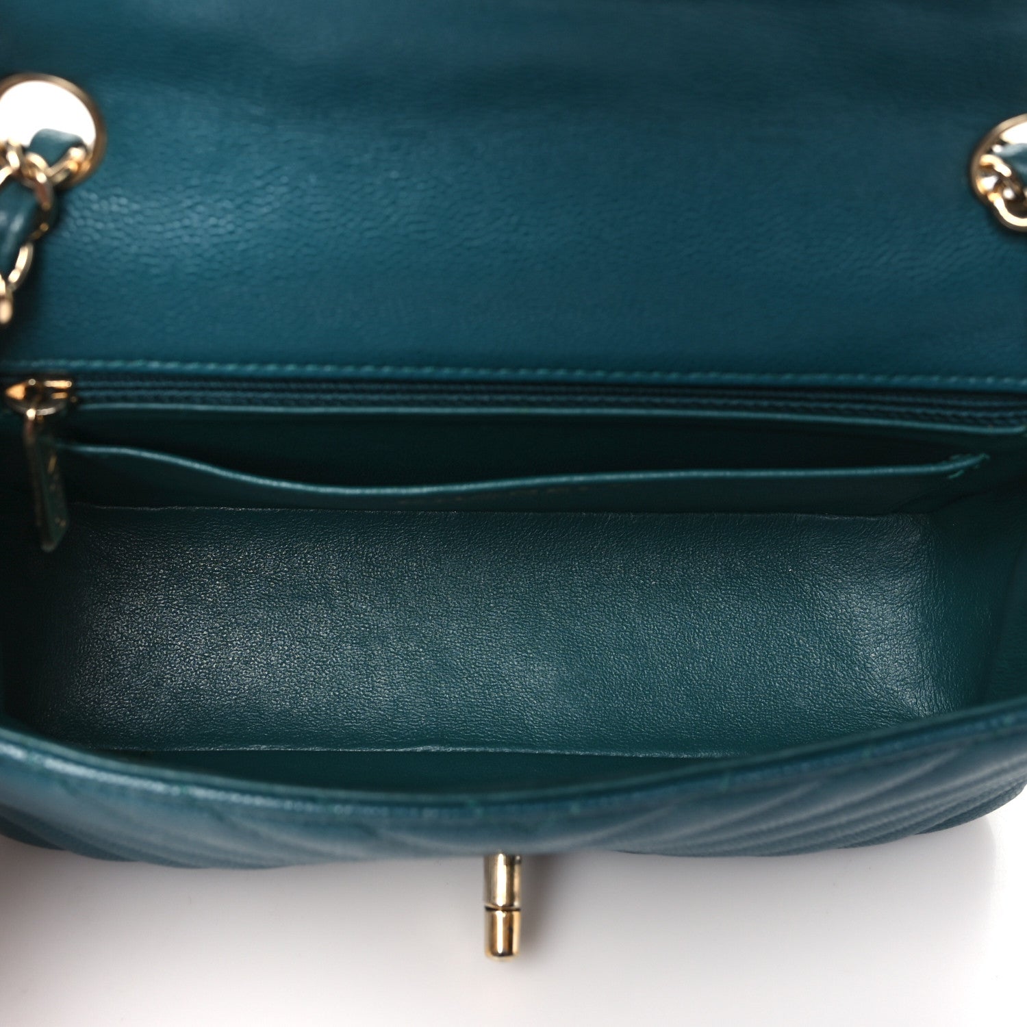 Chanel Caviar Chevron Quilted Mini Rectangular Flap Green 5 of 13