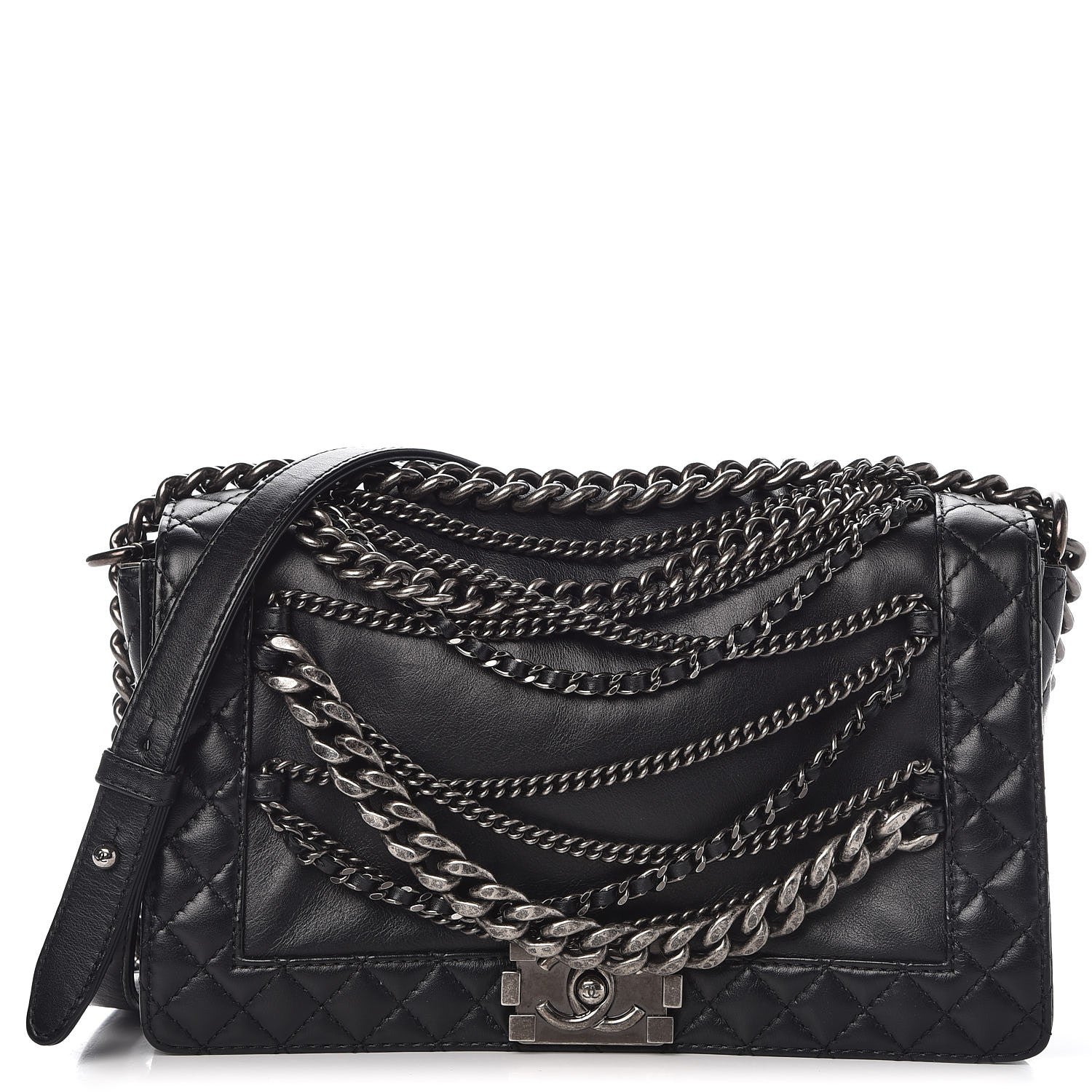 Chanel Calfskin Enchained New Medium Boy Flap Black 1 of 9