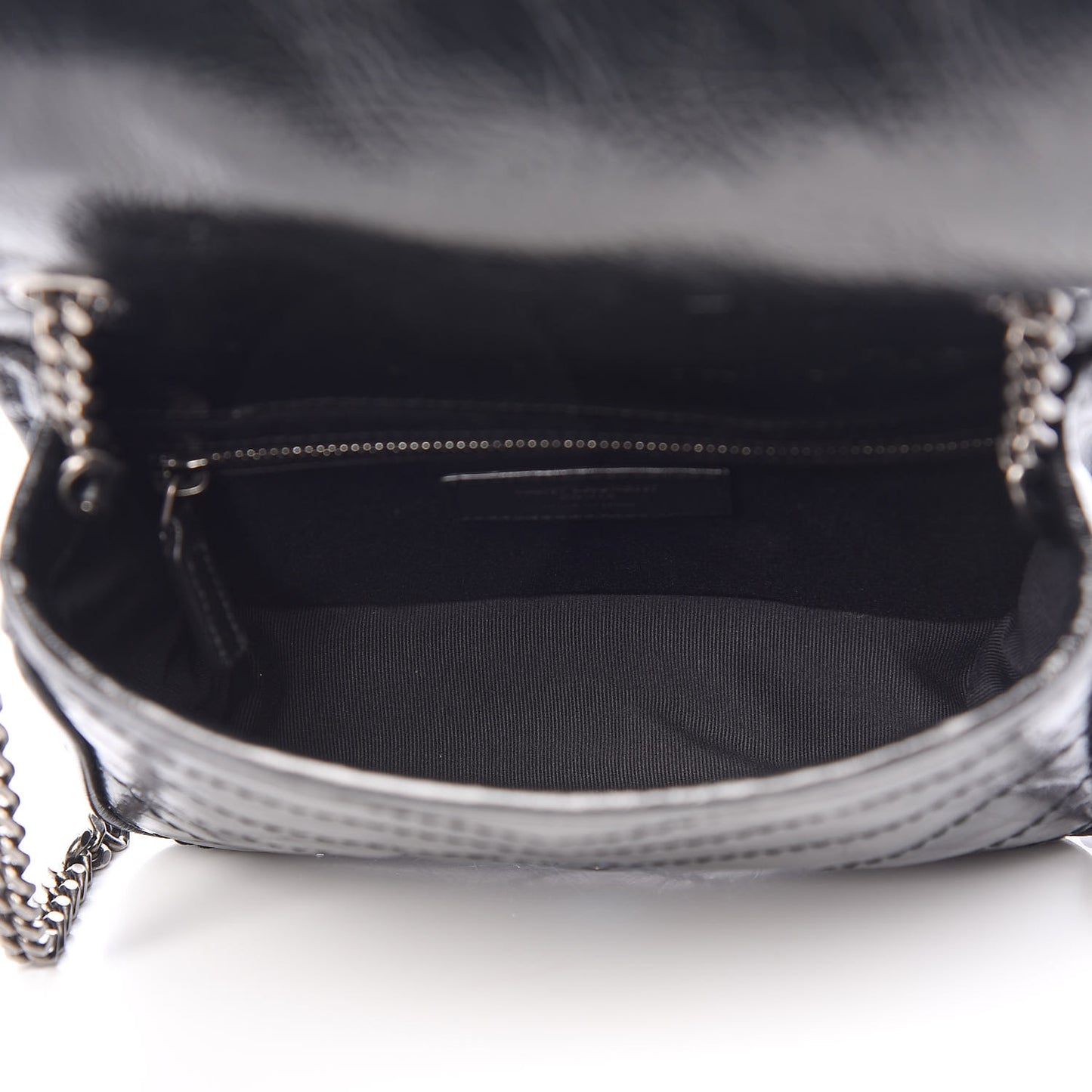 Crinkled Calfskin Matelasse Monogram Niki Chain Wallet Black