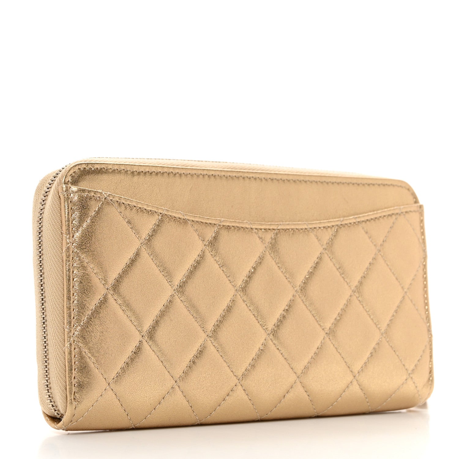 Chanel Metallic Lambskin Quilted Large Gusset Zip Around Wallet Gold 3 of 9