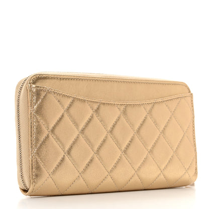 Chanel Metallic Lambskin Quilted Large Gusset Zip Around Wallet Gold 3 of 9