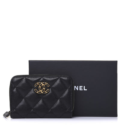 Chanel Goatskin Quilted Chanel 19 Zip Around Coin Purse Wallet Black 12 of 12