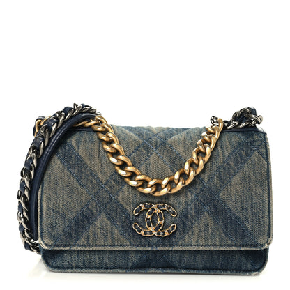 Chanel Denim Quilted Chanel 19 Wallet On Chain WOC Blue 1 of 12