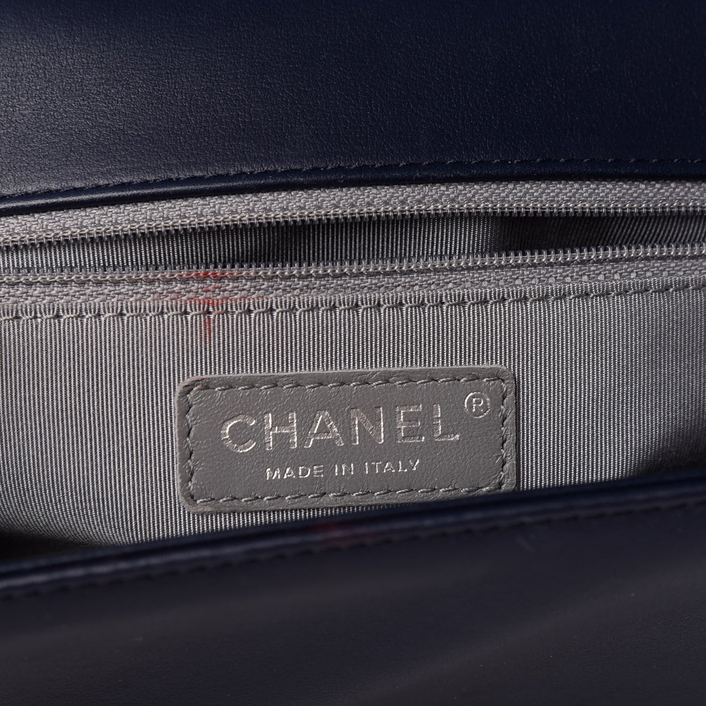 Lambskin Chevron Quilted New Medium Boy Flap Dark Navy Blue