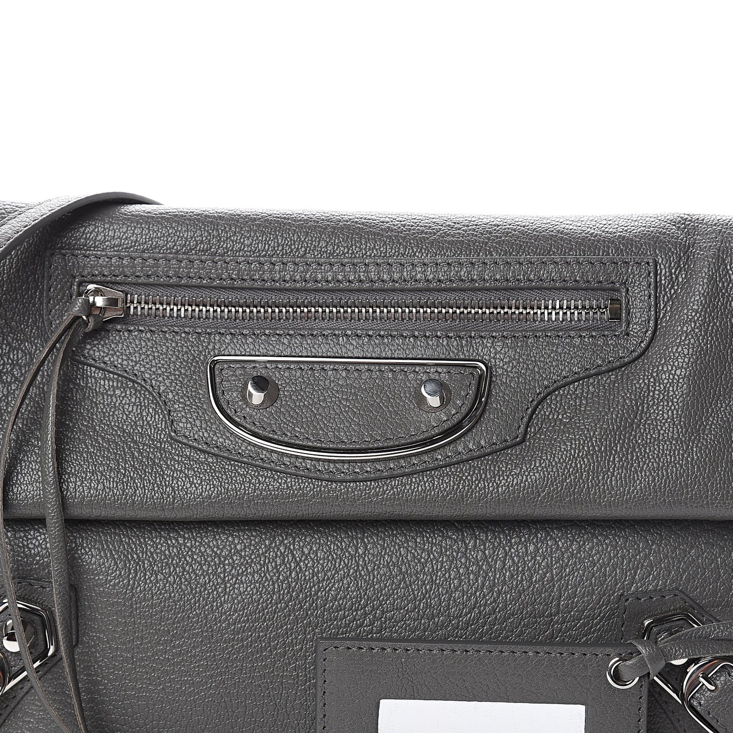 Chevre Silver Metallic Edge Hardware Envelope Clutch Gris Acier