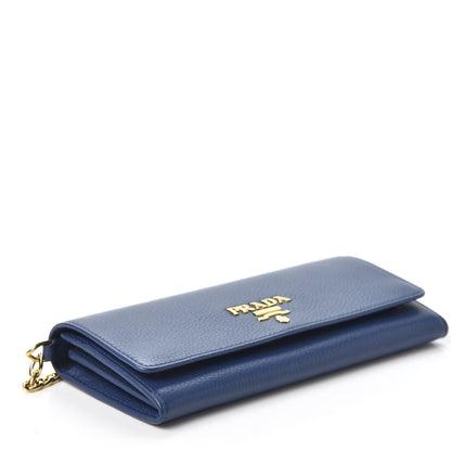 Prada Vitello Grain Metal Oro Chain Wallet Bluette 3 of 8