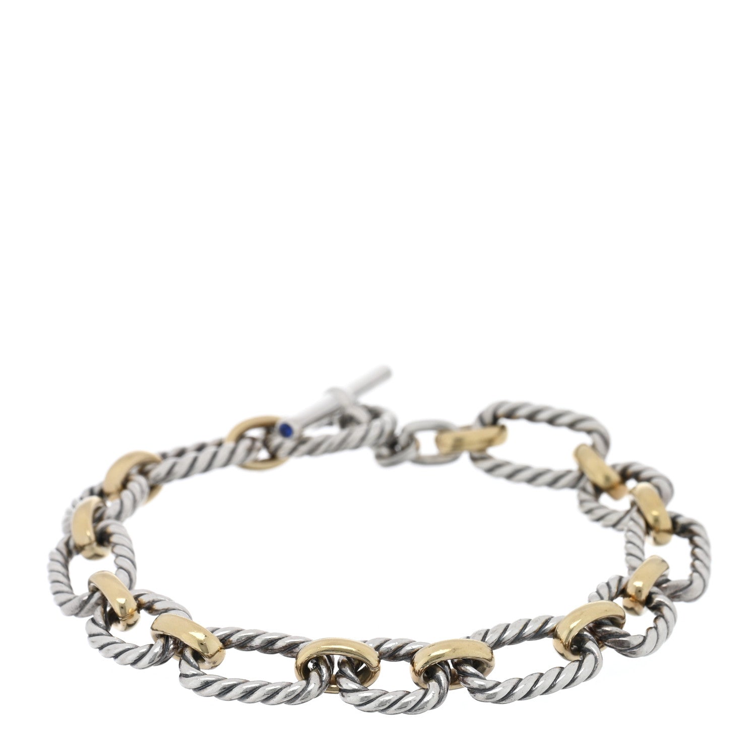 David Yurman Sterling Silver 18K Yellow Gold Blue Sapphire 9.5mm Cushion Link Bracelet 1 of 3