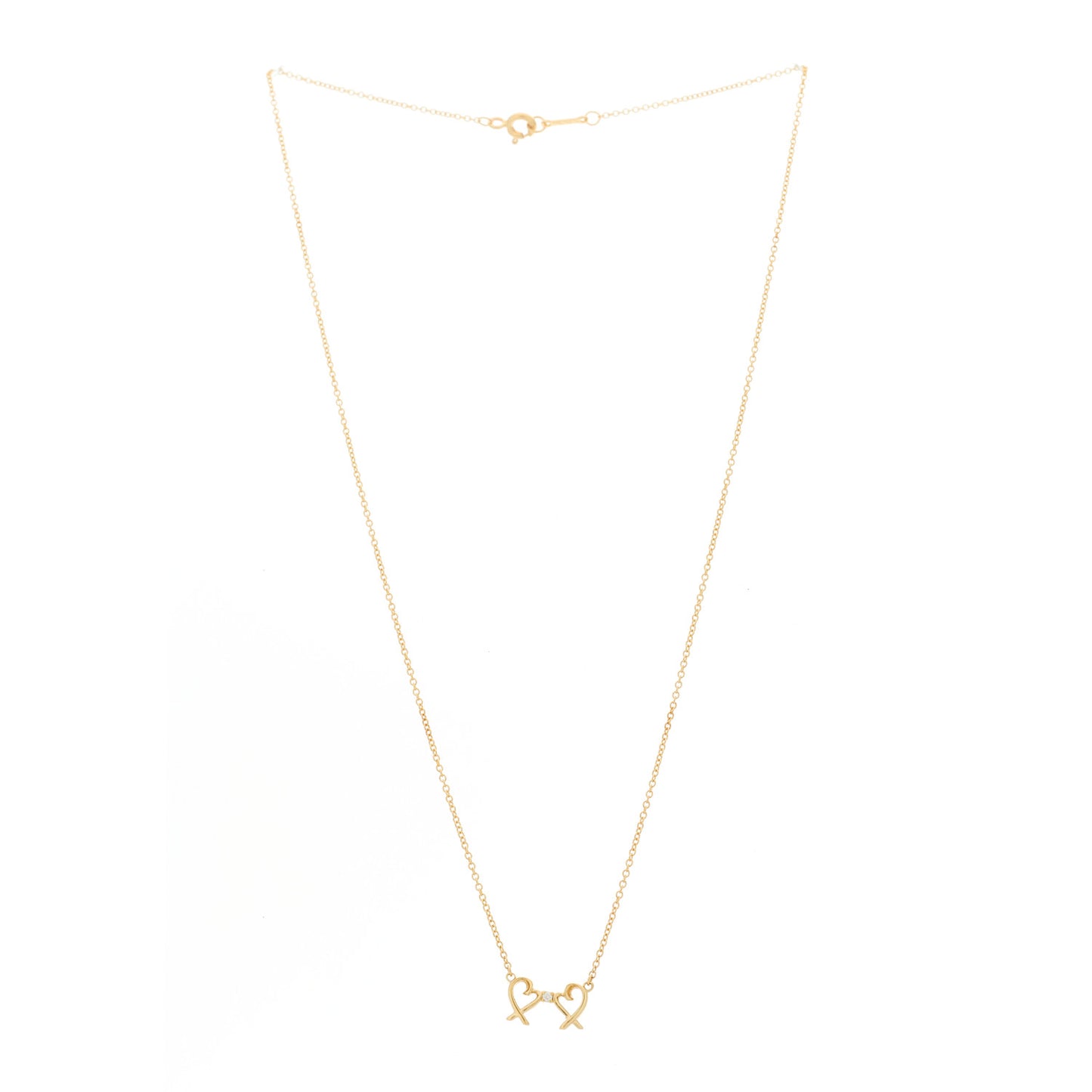 18K Yellow Gold Diamond Paloma Picasso Double Loving Heart Pendant Necklace