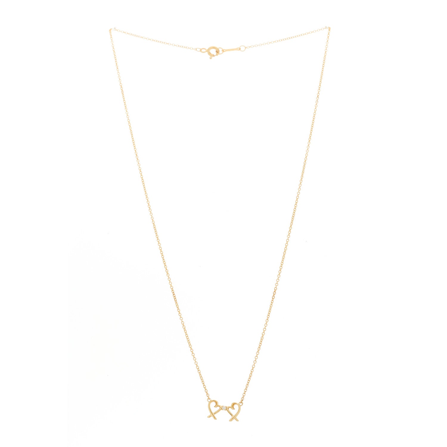 Tiffany 18K Yellow Gold Diamond Paloma Picasso Double Loving Heart Pendant Necklace 3 of 6