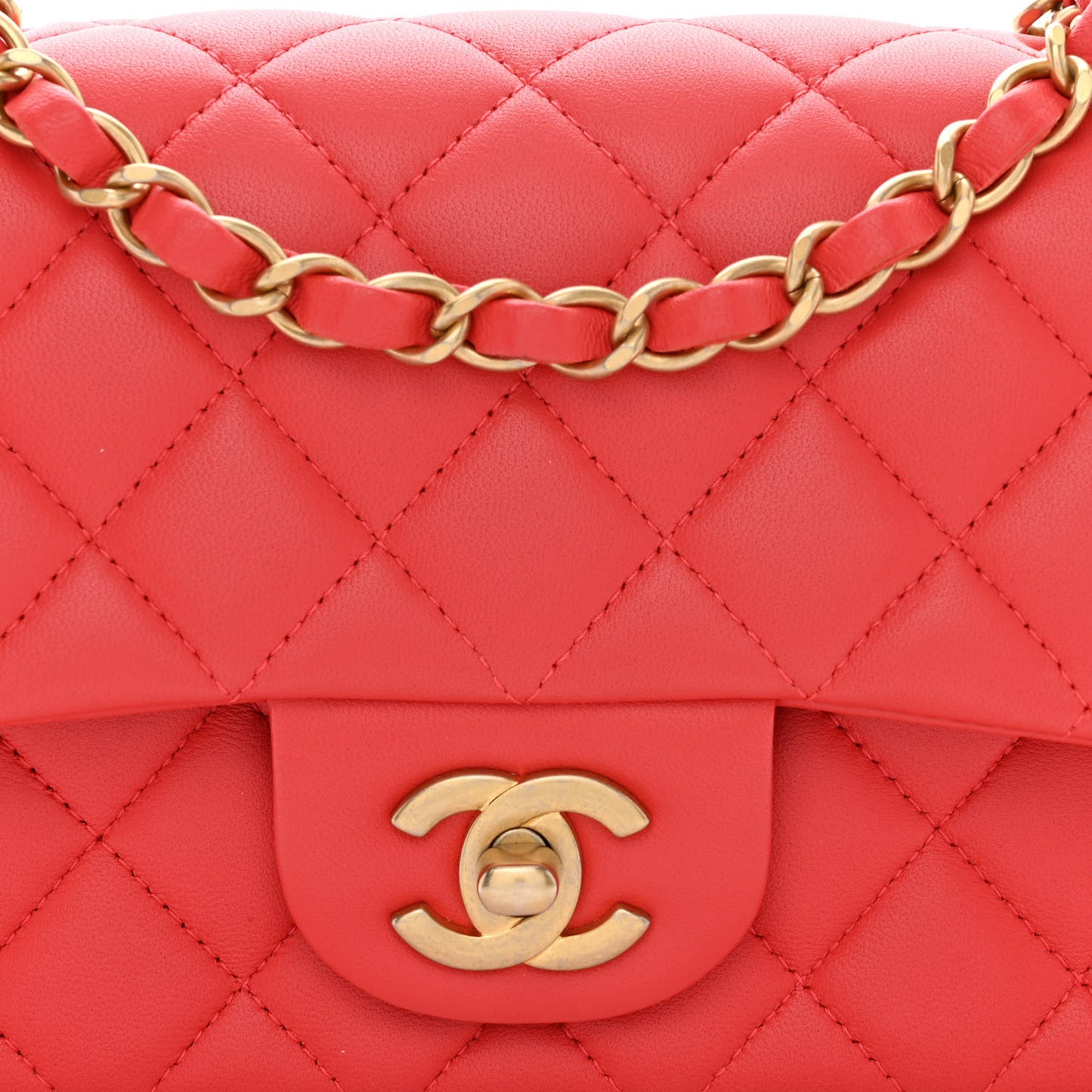 Lambskin Quilted Mini Rectangular Flap Red