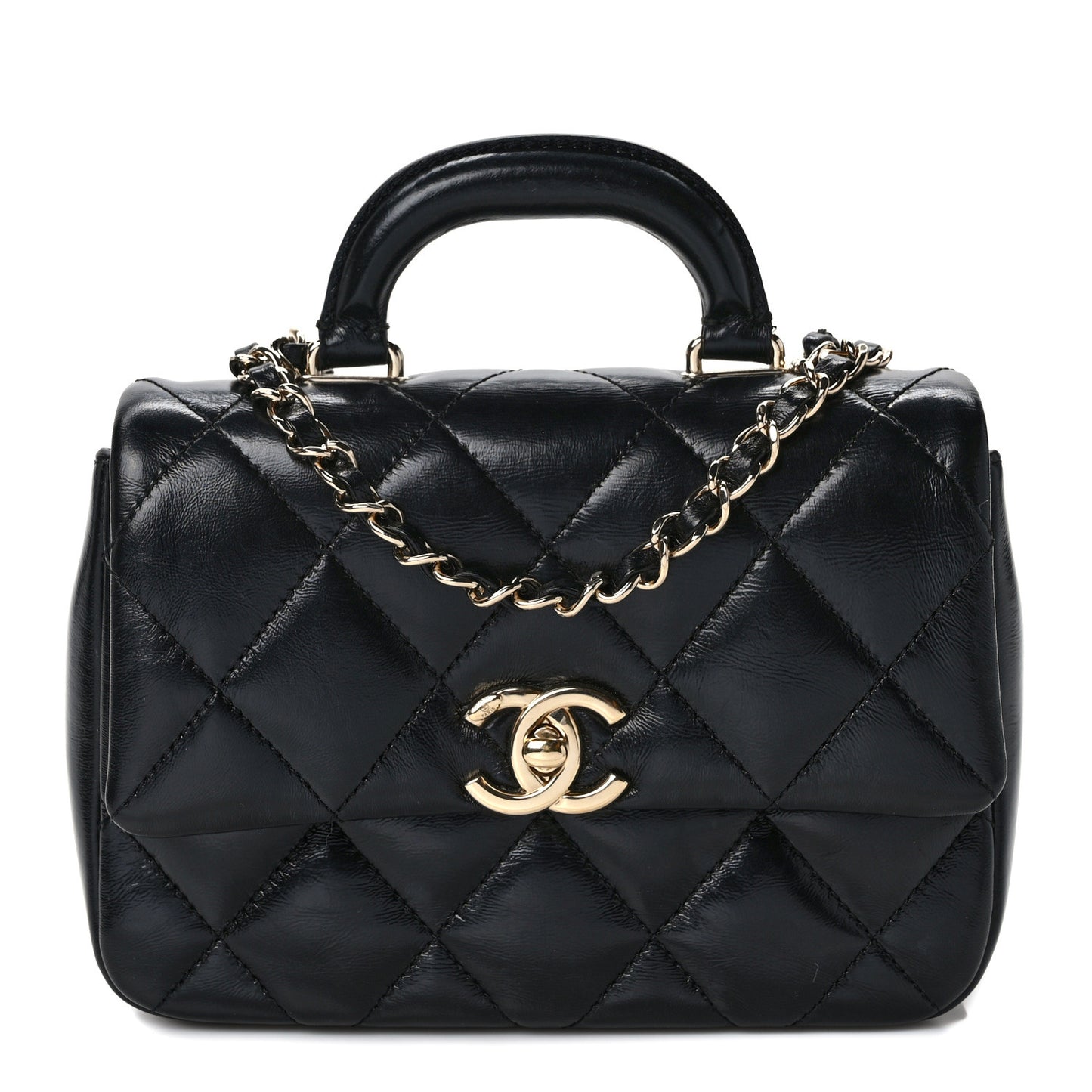 Shiny Lambskin Quilted Mini Coco Trip Flap Bag Black