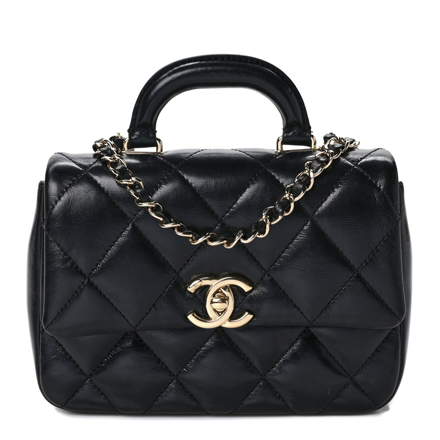 Chanel Shiny Lambskin Quilted Mini Coco Trip Flap Bag Black 1 of 12