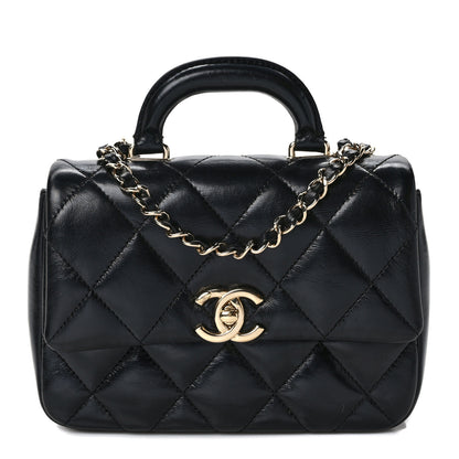 Chanel Shiny Lambskin Quilted Mini Coco Trip Flap Bag Black 1 of 12