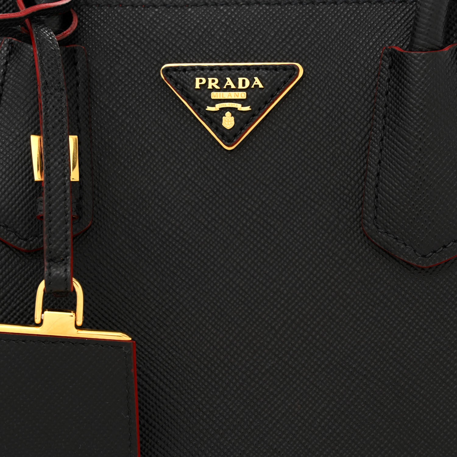 Prada Saffiano Cuir Small Double Bag Black Fuoco 7 of 15