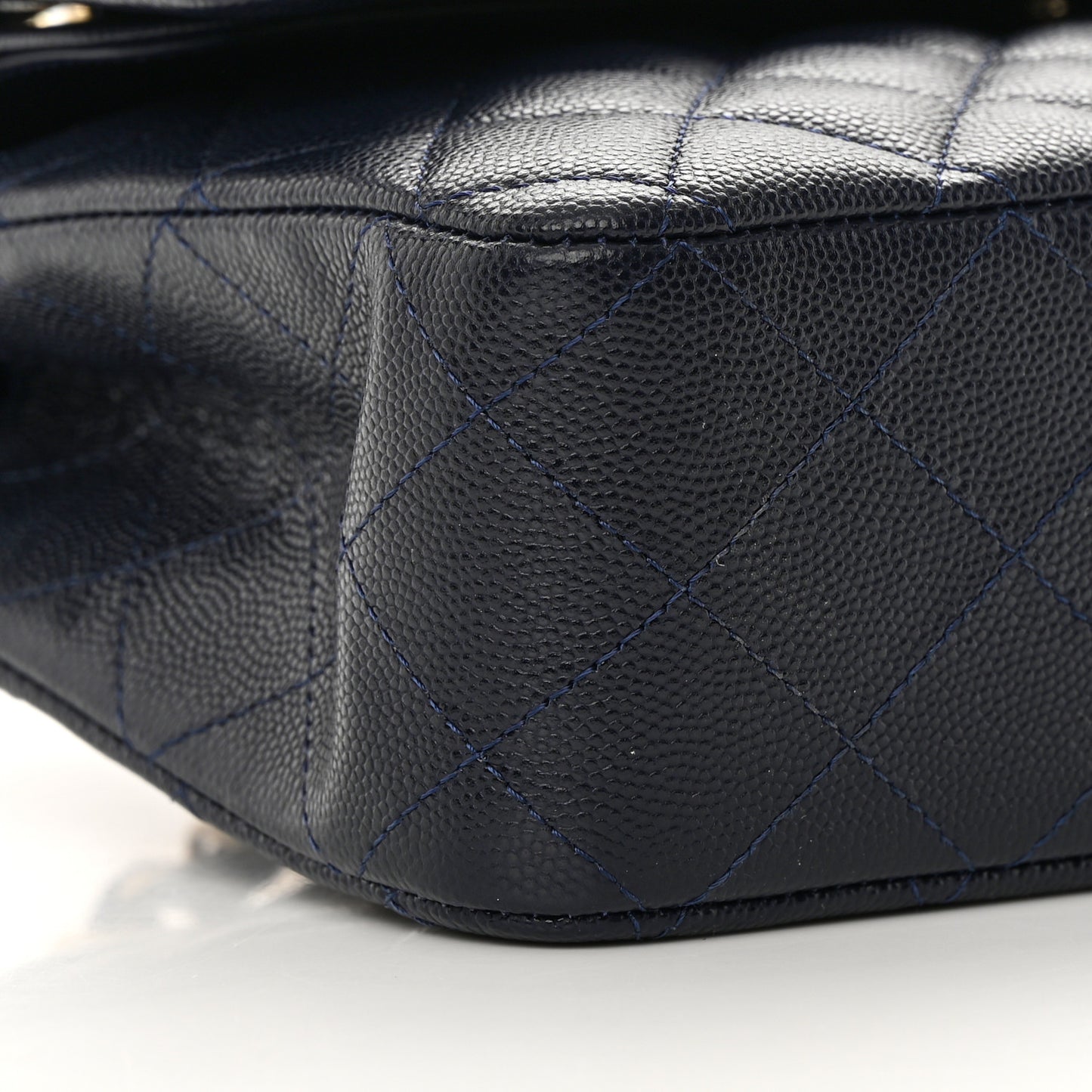 Caviar Quilted Medium Double Flap Dark Blue