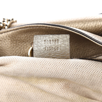 Gucci Metallic Pebbled Calfskin Medium Soho Chain Shoulder Bag Golden Beige 6 of 13