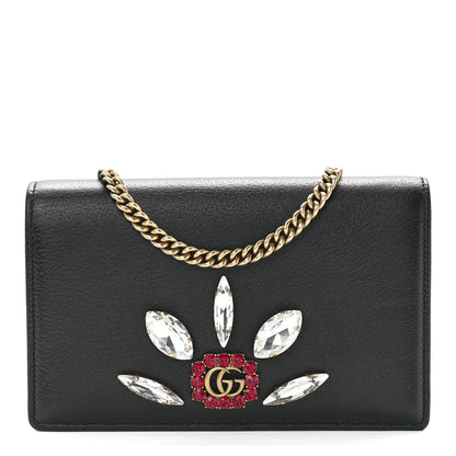 Gucci Calfskin Marquise Crystals Mini GG Chain Wallet Black 1 of 11
