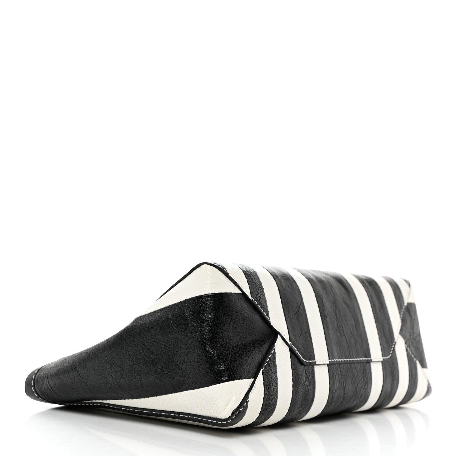Balenciaga Agneau Arena Striped Patchwork Small Barbes Z Pouch with Handle Black White 4 of 10