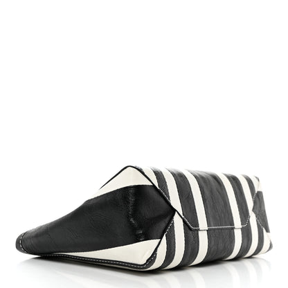 Balenciaga Agneau Arena Striped Patchwork Small Barbes Z Pouch with Handle Black White 4 of 10