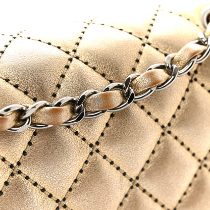 Chanel Metallic Washed Lambskin Quilted Medium Double Flap Dark Gold Black 16 of 17