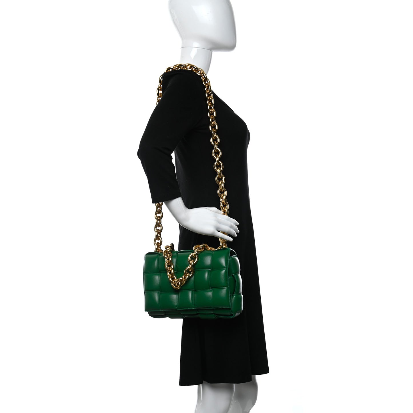 Lambskin Maxi Intreccio Padded Chain Cassette Crossbody Bag Racing Green