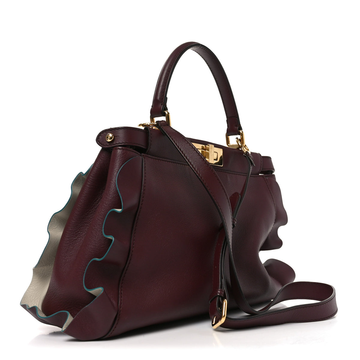 Fendi Vitello Seta Waves Bi-Color Medium Peekaboo Iconic Satchel Bordeaux Latte 3 of 10
