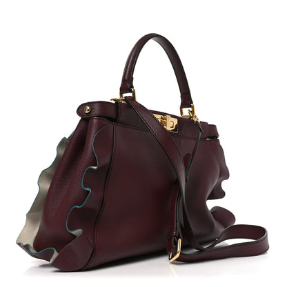 Fendi Vitello Seta Waves Bi-Color Medium Peekaboo Iconic Satchel Bordeaux Latte 3 of 10