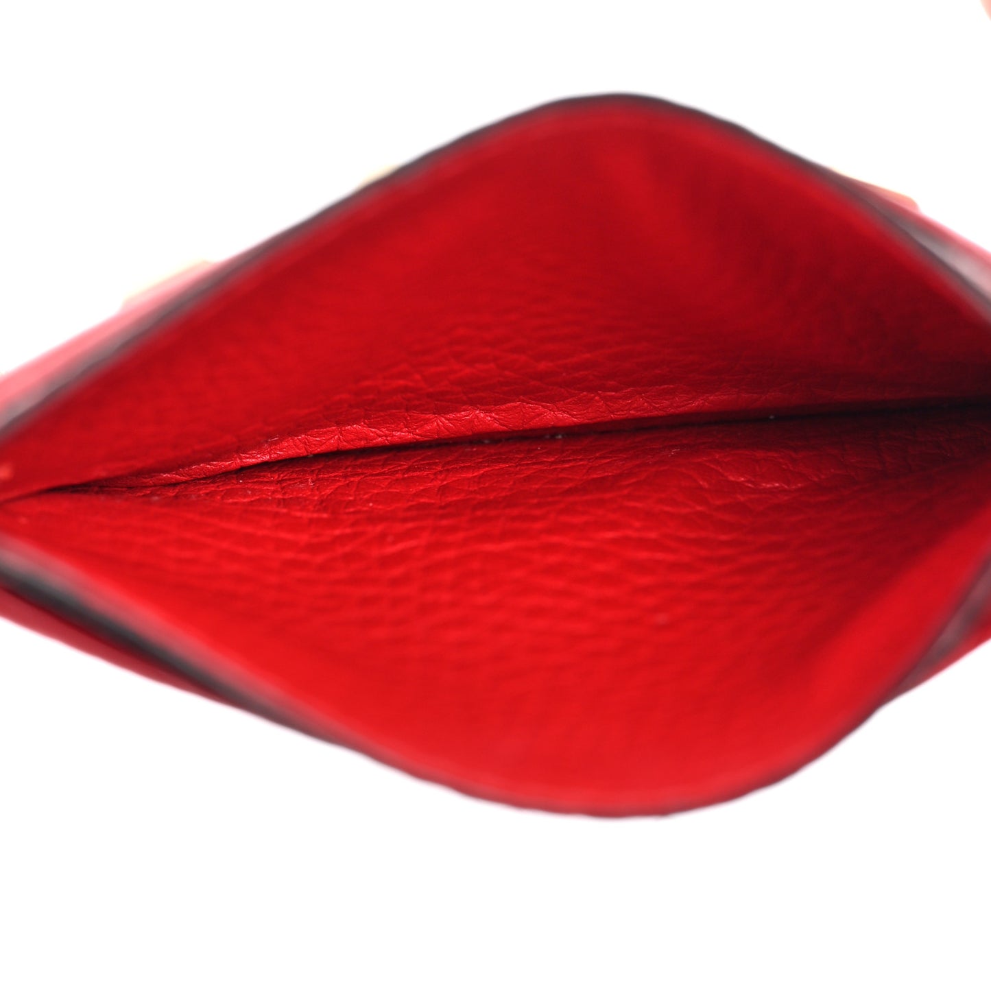 Pebbled Calfskin Rockstud Card Holder Red