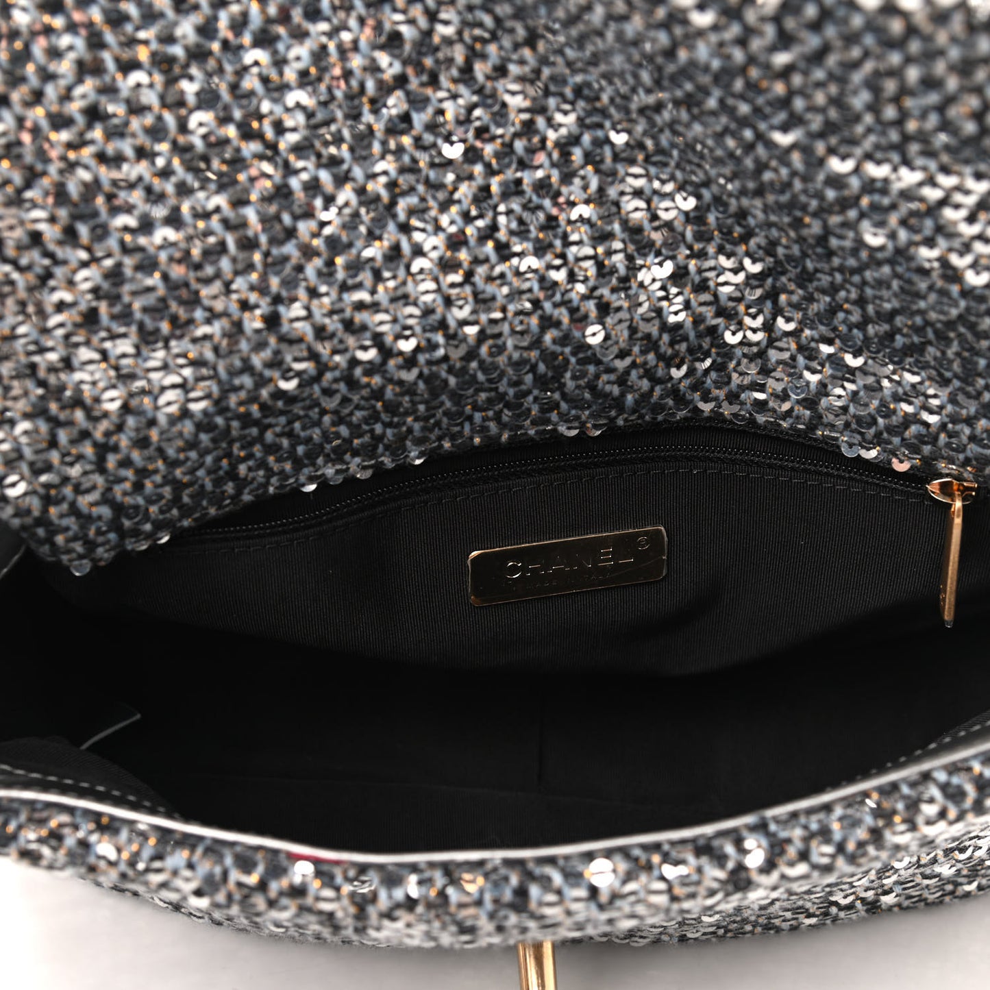 Sequin Quilted Medium Chanel 19 Flap Silver
