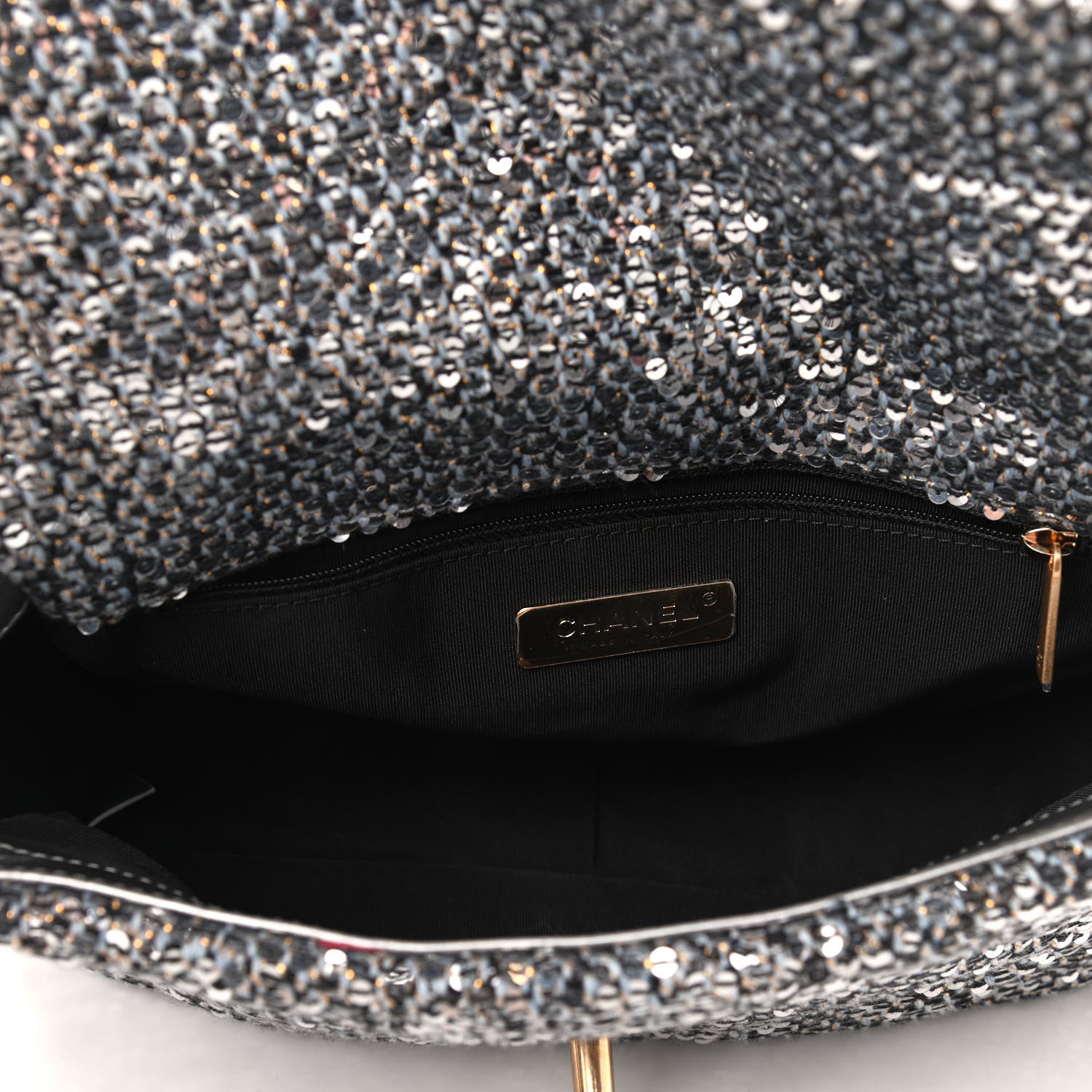 Chanel Sequin Quilted Medium Chanel 19 Flap Silver 5 of 9