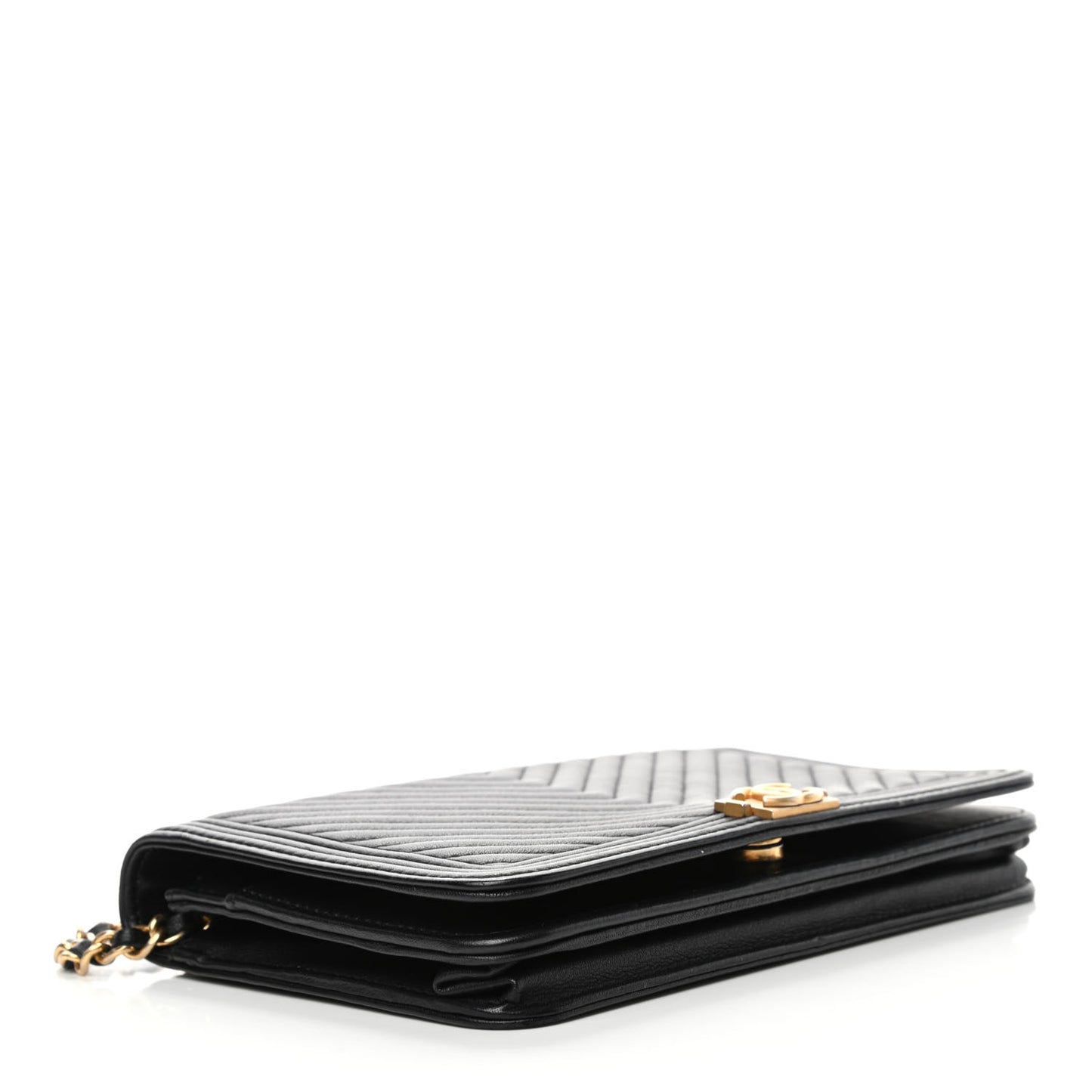 Calfskin Chevron Boy Wallet On Chain WOC Black